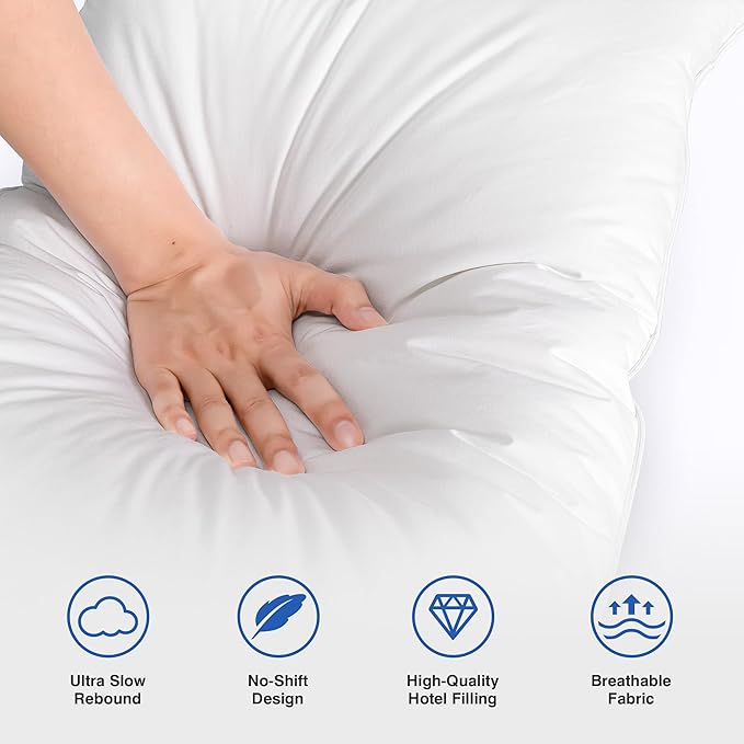 Goose Feather Pillow Queen Size Set of 2 - Soft and Firm Two Sides Optional, Down Hotel Bed Pillows for Sleeping, Fluffy Support Surround Fill Polyester for Back, Stomach, Side Sleepers
