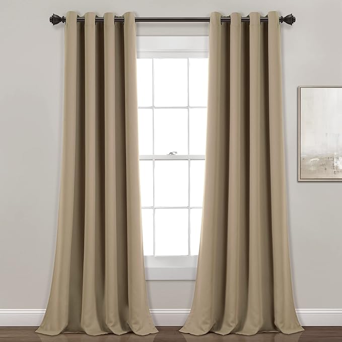 Lush Decor Insulated Grommet Blackout Window Curtain Panels, Pair, 52" W x 84" L, Mocha - Classic Modern Design - Chic Window Decor - Long Curtains For Living Room, Bedroom, Or Dining Room