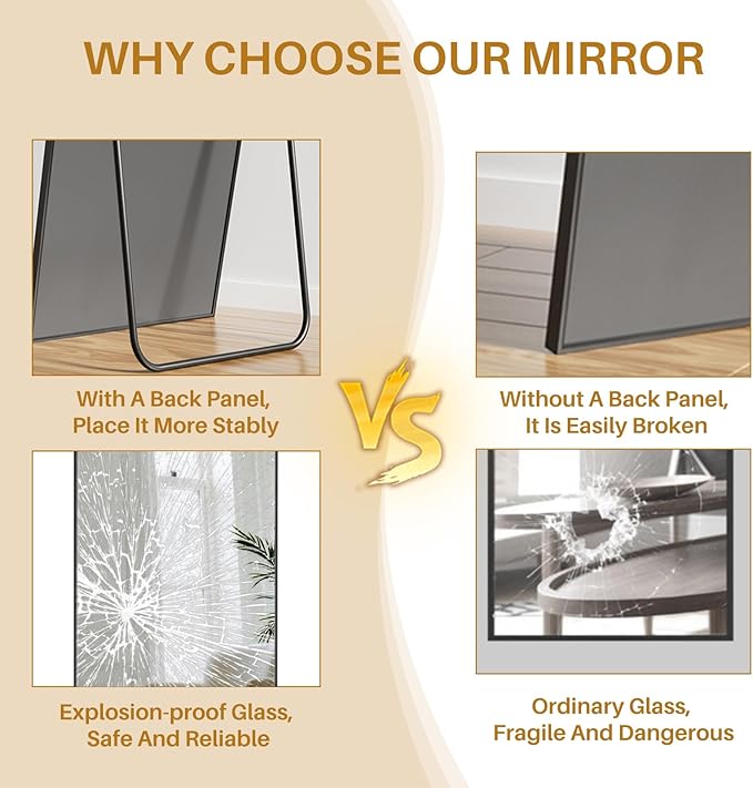 Mirror Full Length 59"x16" Arched Floor Mirror with Stand, Aluminum Alloy Frame & Shatterproof Glass Full Body Mirror, Freestanding Hanging or Leaning Wall Mirrors for Bedroom Closet Living Room
