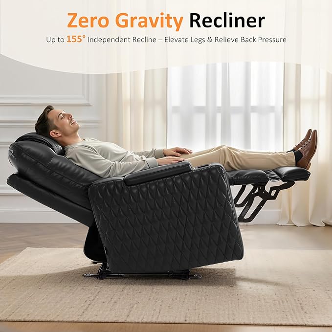 MCombo 65" Zero Gravity Oversized Power Reclining Loveseat with Adjustable Headrest for Living Room, Double Recliner Sofa with USB & Type C Port, Armrest Storage & LED Light HTS401SET