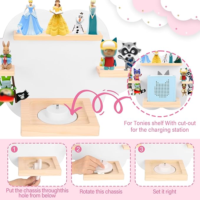 Clouds for Toniebox 1/2 Tonies Figures Organizer Storage Shelf Wall Mounted, Magnetic Floating Shelves for Toniebox Player Display Collection 20~30 Characters (White)