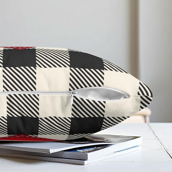 Valentines Outdoor Pillow Covers 20x20 Set of 2 Red Love Heart Throw Pillow Cover Black and White Buffalo Plaids Valentine Decorative Pillow Case for Bed Couch Sofa