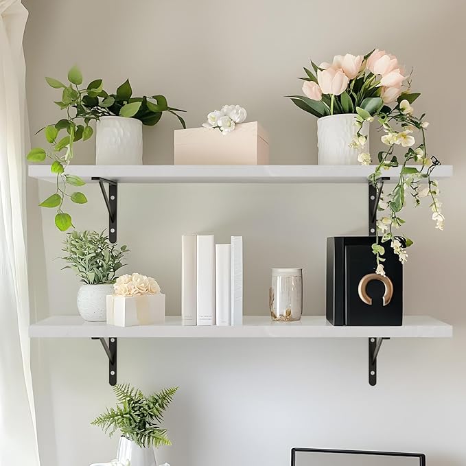 Kaboon 36 inch Long 10 inch Deep Floating Shelves for Wall Set of 2, Large Open Shelves Wall Mounted, Space Saving Home and Commercial Use, White Rock