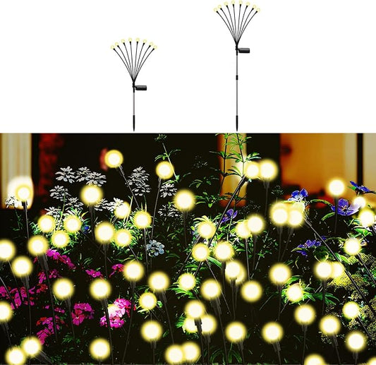 Swaying Solar Firefly Lights Outdoor, 8 Modes 800mAh Firefly Swaying Solar Garden Lights Waterproof for Outside Plant Yard Patio Pathway Christmas Garden Decor Flashing Warm White(2 Pack)