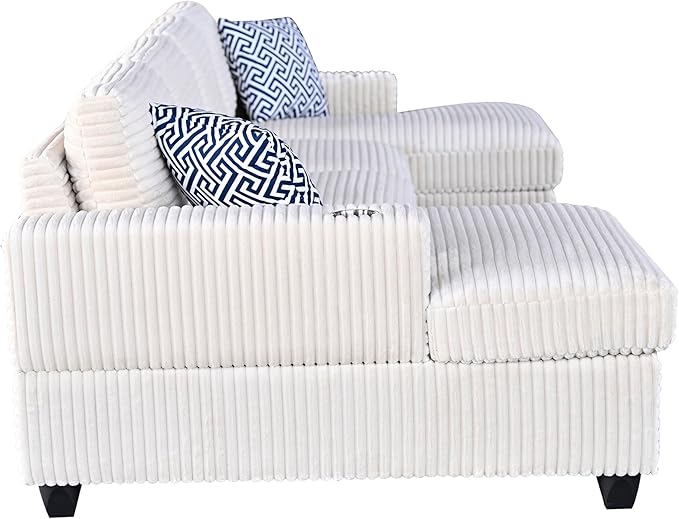 Ball & Cast 124" U-Shaped Sectional Sofa Couches for Living Room with Double Chaise,Cup Holders & Pillows,4 Seat Striped Corduroy Upholstered Modern Modular Sectional Sofa Set,for Home,Office,Beige
