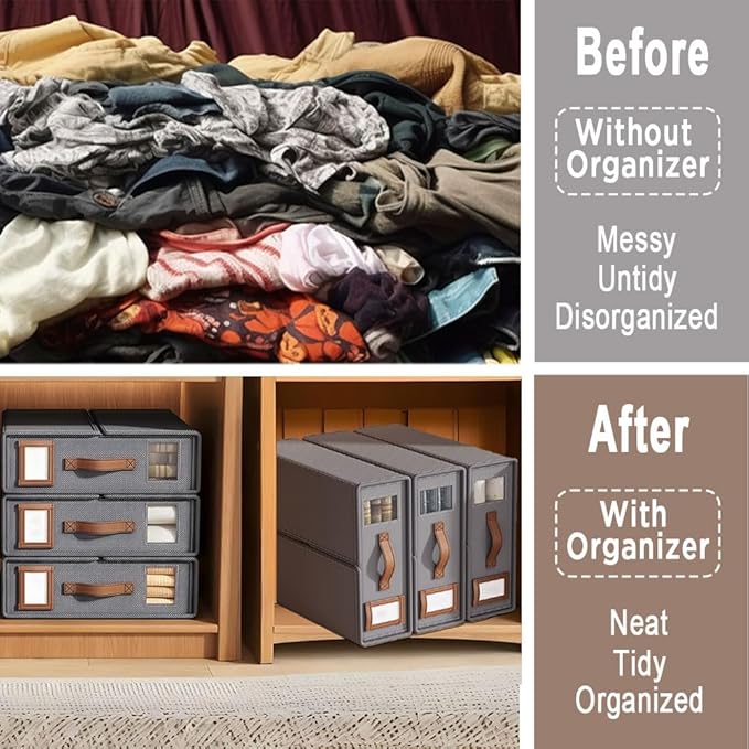ARRAS 4 Pack Bed Sheet Organizers (King & Queen Size) I Foldable Storage With Window & Label ISheet Organizer For Linen Closet I Sheet Holder Bedding Organizer Storage For Blanket I Grey