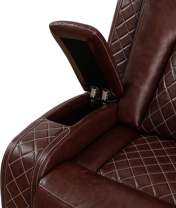 Power Recliner Sofa Sets for Living Room, Leather Recliner Sofa Set with LED Light, Console Storage, Cup Holder for Home Theater Seating(Sofa and Chair,Red)