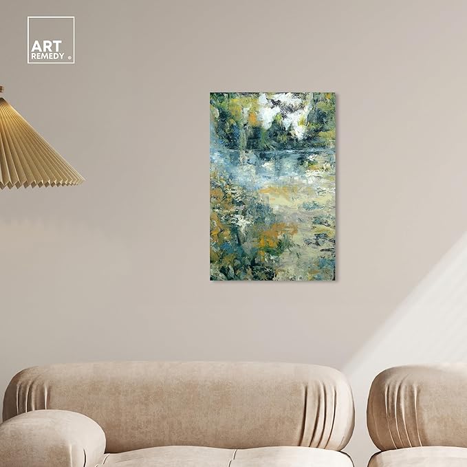 Art Remedy Green Moss Monet Garden Green Abstract Canvas Wall Art, Gallery Wrapped, 16"x24"