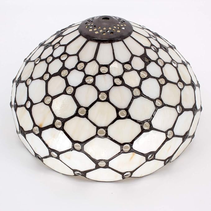 WERFACTORY Tiffany Lamp Stained Glass Table Lamp Cream Pearl Bead Style Desk Reading Light 12X12X22 Inches Decor Bedroom Living Room Home Office S005 Series
