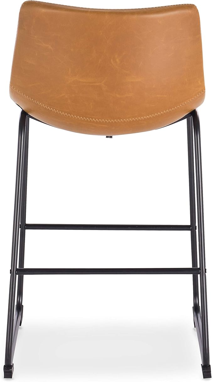 POLY & BARK Brinley Counter Stool Set of 3, Modern Armless Counter-Height Stools with Gently Curved Backrest and Wood Legs, Tan Faux Leather, for Kitchen Island or Breakfast Bar, 24" seat height