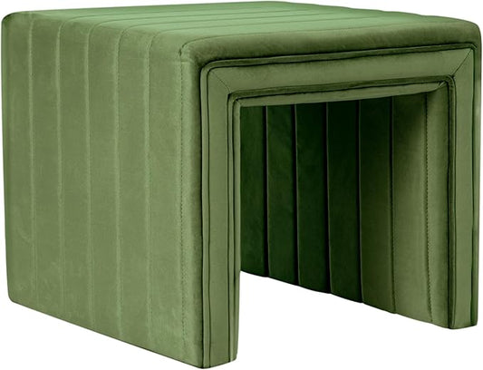 Spatial Order Modern Channel Tufted Velvet Ottoman | Spatial Order Home Décor | Ottoman for Living Room & Bedroom - Green