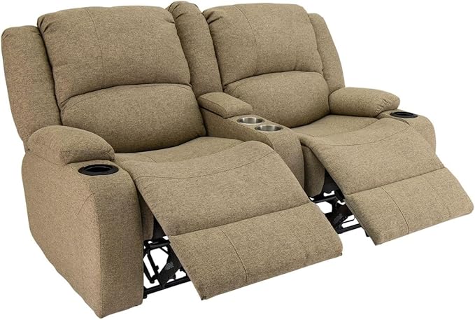 RecPro Charles Powered Double RV Wall Hugger Recliner Sofa | RV Loveseat | RV Furniture | Cloth (Oatmeal, 64")