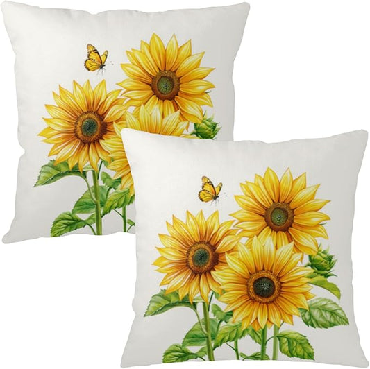 Sunflower Throw Pillow Covers 22x22 Set of 2 Watercolor Yellow Floral Decorative Pillow Cases Summer Outdoor Farmhouse Throw Pillows for Home Couch Sofa Porch Living Room