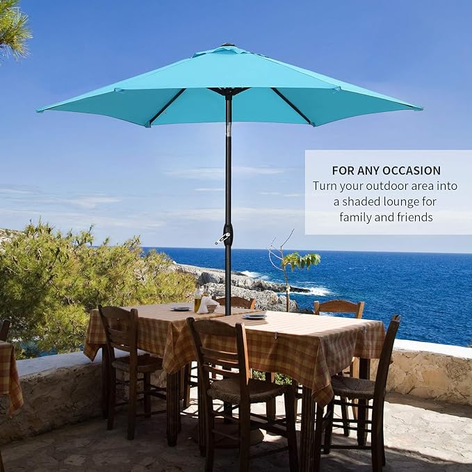 HYD-Parts 9FT Patio Umbrella Outdoor Table Umbrella,Market Umbrella with Push Button Tilt and Crank for Garden, Lawn, Deck, Backyard & Pool, No Base (Blue)