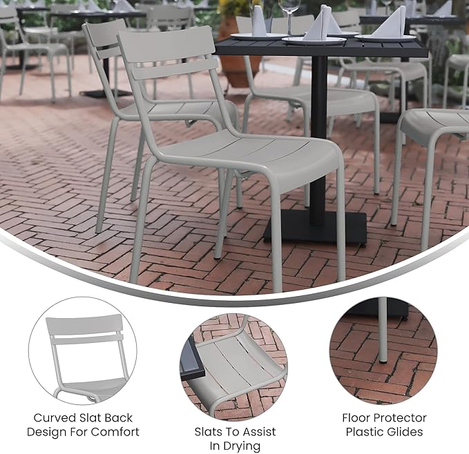 Flash Furniture Nash Commercial Grade Steel Stack Chair, Indoor-Outdoor Armless Chair with 2 Slat Back, Silver