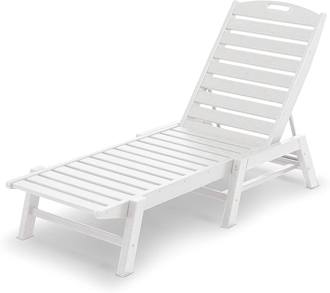 Polywood Nautical Patio Chaise & South Beach 18" Side Table 2-Piece Outdoor Furniture Set, White