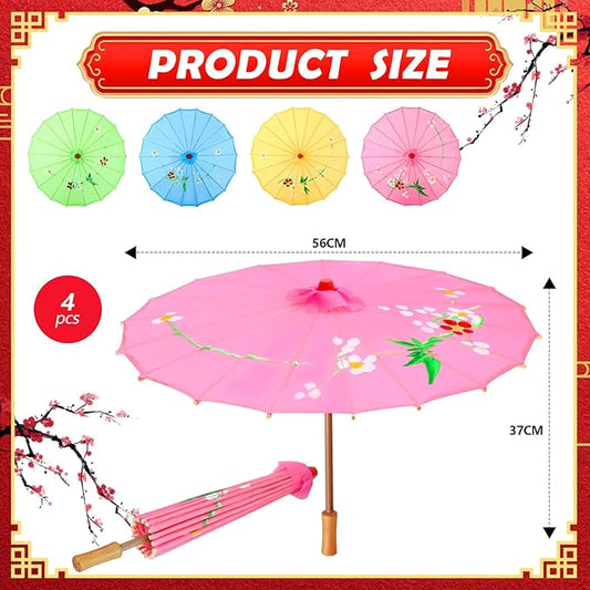 Dunzy 4 Pcs Chinese Handmade Umbrella 22 Inch Mini Oiled Paper Classical Plum Blossom Paper Umbrella Small Parasol Art Dance Japanese Decorations for Wedding Parties Photography, Costumes, Decoration