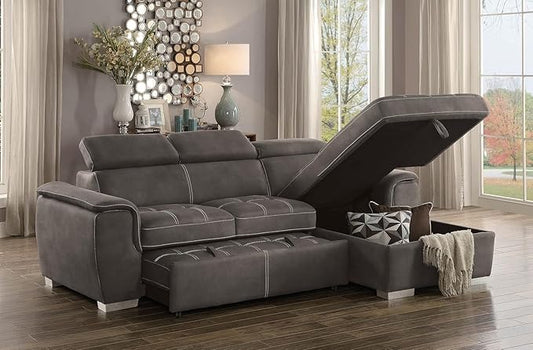 Homelegance Ferriday 98" x 66" Sectional Sleeper with Storage, Taupe