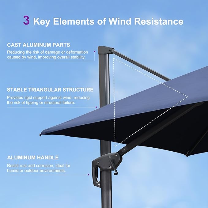 PURPLE LEAF 11ft Patio Umbrella with Base Included Large Offset Umbrella Hanging Double Top Square Cantilever Outdoor Umbrella for Garden Deck Backyard Pool Navy