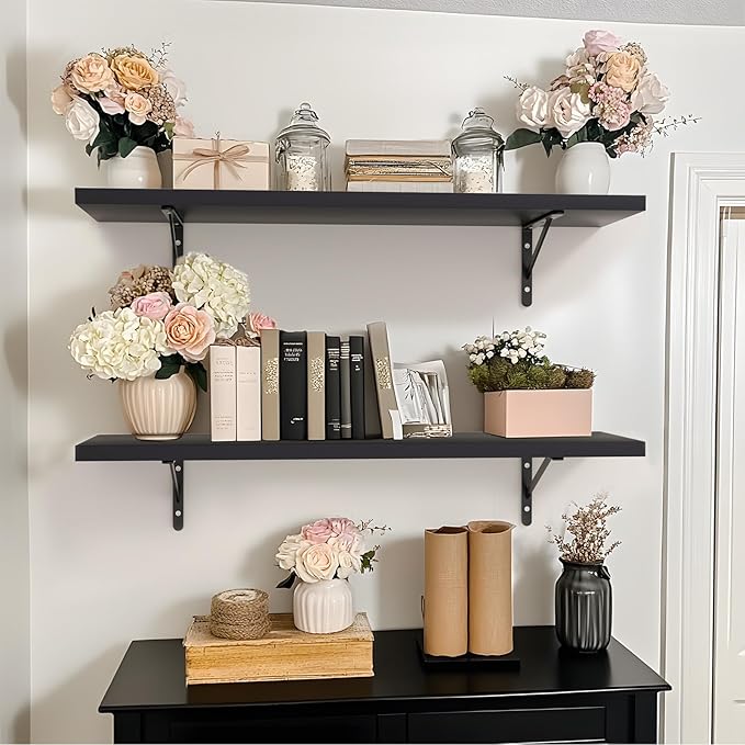 Kaboon 45 inch Long 10 inch Deep Floating Shelves for Wall Set of 2, Large Open Shelves Wall Mounted, Space Saving Home and Commercial Use, Black