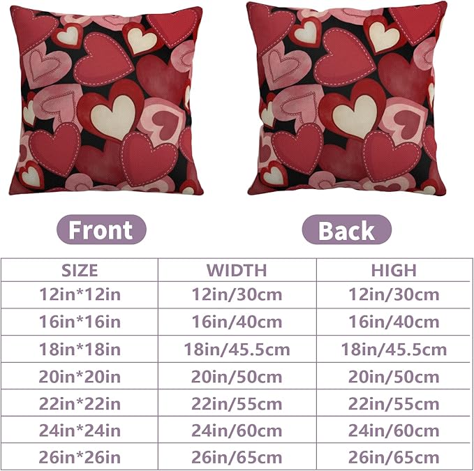 Valentine Day Throw Pillow Covers 22x22 Set of 2 Red Black Pink Love Hearts Pillow Cover Valentines Outdoor Holiday Decorative Pillow Cases for Couch Sofa Home