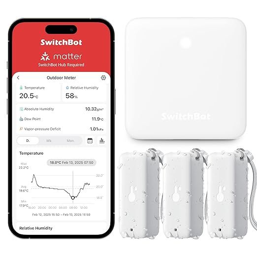 SwitchBot Bluetooth Hygrometer Thermometer 3 Pack with Hub, Smart Humidity Temperature Sensor with App Notifications, 394ft Bluetooth Range, Compatible with Alexa, Google Home, HomeKit