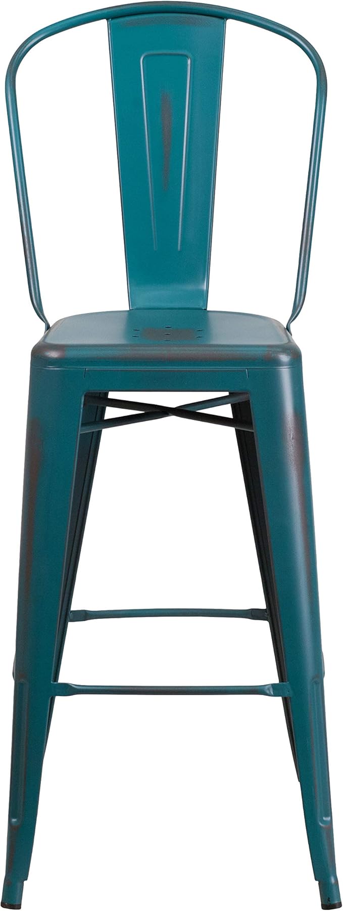 Flash Furniture Blake Commercial Grade 4 Pack 30" High Distressed Kelly Blue-Teal Metal Indoor-Outdoor Barstool with Back