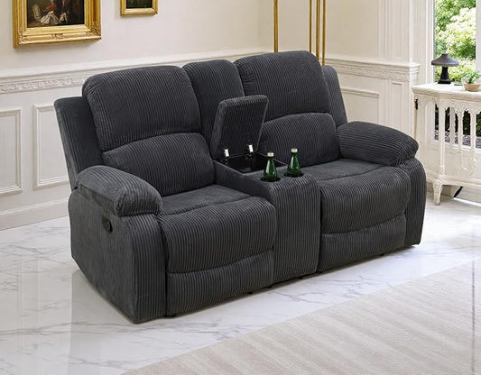 Manual Reclining Fabric Couch Living Room Furniture 2 Seater Recliner Loveseat with Cup Holders&Middle Storage Console for Home/Office/Rv Car (Grey, Loveseat)