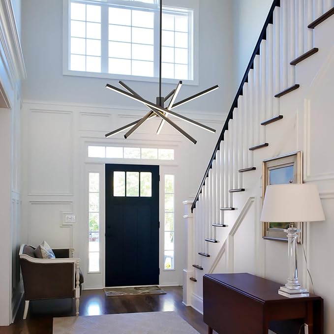 Y'INSP Black Sputnik Chandeliers Modern LED Linear Chandelier Light 5 Lights Dining Room Light Fixtures Over Table Embedded 45W Sputnik Light Fixture for Kitchen Island Bedroom Living Room