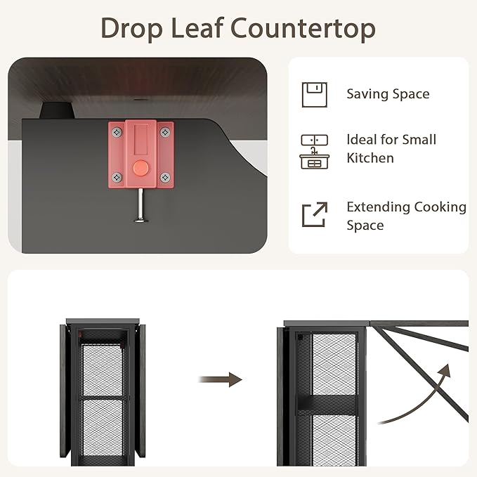 GAOMON Folding Dining Table, Drop Leaf Dining Table for 4, Foldable Kitchen Table with 6 Wheels and 2 Storage Shelf, Space Saving Dining Table with Drawer for Small Spaces