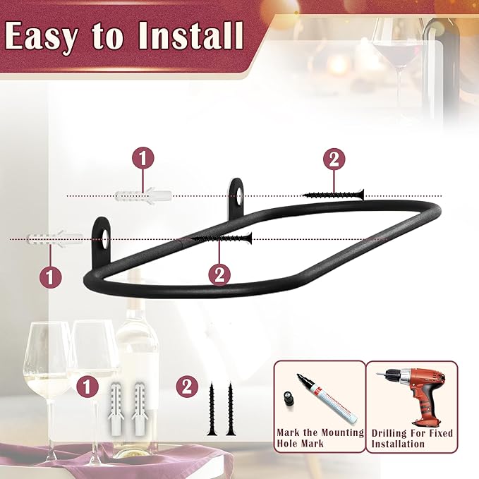 Wall Mounted Wine Rack: Metal Wall Mount Wine Bottle Holder - for Wine Cellar Home Kitchen Bar Decor - 4Pcs