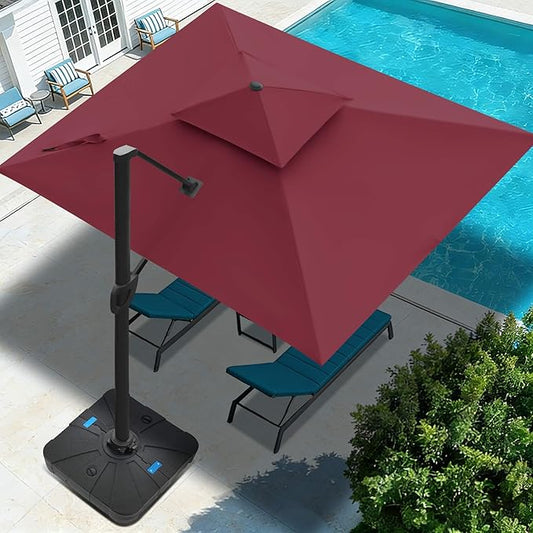FLAME&SHADE 10 X 10 FT Cantilever Patio Umbrella - Large Offset Umbrella Outdoor Patio with 360-Degree Rotation and 3-Year Fade Resistance Fabric for Deck Pool Backyard Garden (Burgundy)