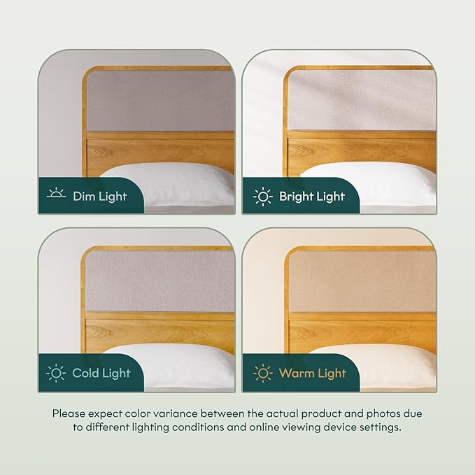 Bme Calista Queen Size Bed Frame – Solid Wood Platform Bed with Upholstered Headboard, Teak Brown Finish, Mid-Century Modern Style with Sturdy Slats & Tapered Legs, No Box Spring Needed