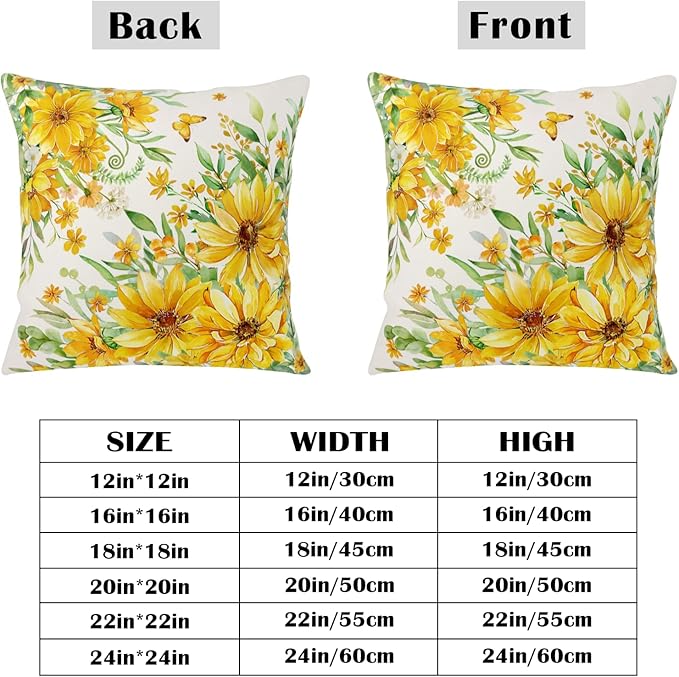 Summer Daisy Pillow Covers 24x24 Set of 2 Yellow Flowers Sunflower Butterfly Decorative Throw Pillows Seasonal Spring Floral Outdoor Cushion Case for Home Couch Sofa Decor