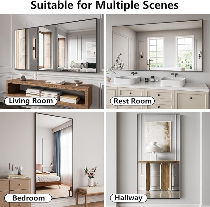 Bathroom Mirror 30x71 Matte Black Rectangle Bathroom Wall Mirror for Over Sink, Modern Large Vanity Mirror, HD Tempered Glass, Anti-Rust Aluminum Alloy Frame, for Living Room, Bedroom, Entryway