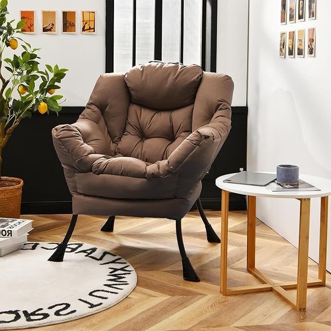 KOMFOTT Modern Accent Chair Set of 2, Soft Upholstered Lazy Sofa with Side Pocket & Armrests, Single Sofa Armchair, Leisure Sofa Chair for Living Room, Bedroom, Brown