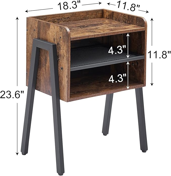 VECELO Nightstand Industrial Side End Table/Stackable Accent Furniture with 2-Tier Open Storage Compartments for Bedroom, Living Room and Small Spaces
