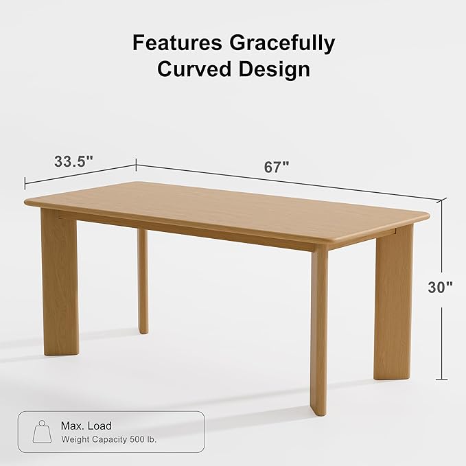 Casaphoria 67" Farmhouse Dining Table for 6，Wood Rectangular Living Room Table, Modern Kitchen Table with Sturdy Base & Thickened Tabletop, Easy to Assembly & Clean, Oak