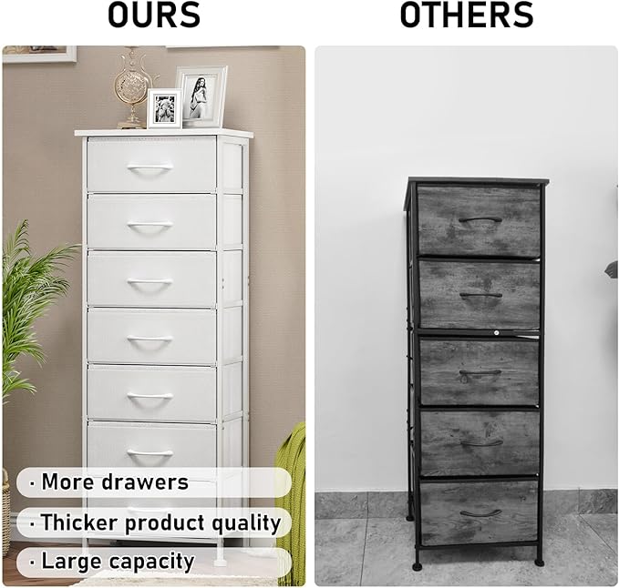 Fixwal Tall Dresser for Bedroom, Storage Dresser Organizer with 7 Fabric Drawers, Nightstand Furniture in Closet, Entryway, Hallway，White
