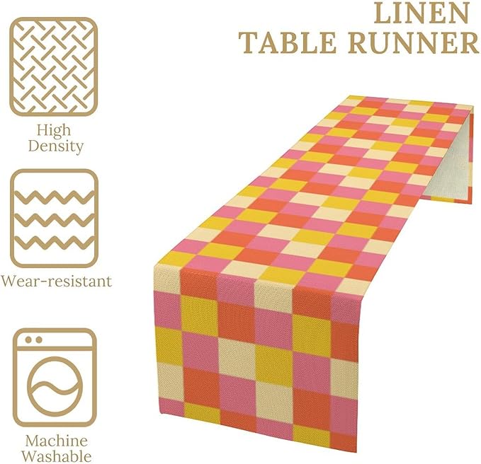 70s Hippie Table Runner Orange Yellow Pink Vintage Geometric Table Runner 1960s Retro Country Dinner Runner for Living Room Kitchen Party Holiday Dinner Home Decor 13x70in