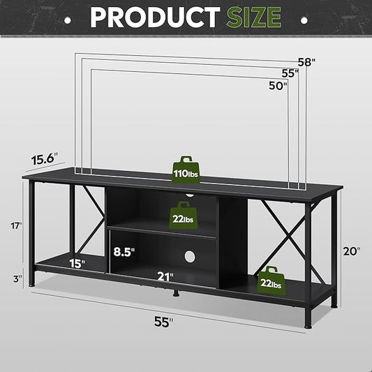 WLIVE Industrial TV Stand for Up to 65 inch TV, Heavy-Duty Metal Frame Entertainment Center with Adjustable Shelves & Cable Management, Media TV Console for Living Room Bedroom, Black