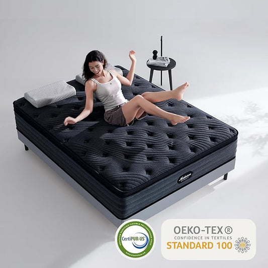 King Size Mattress, 14 Inch Cooling Gel Memory Foam - Medium Firm Hybrid Mattress in a Box, CertiPUR-US® Certified Memory Foam&Pocket Spring, Extra Lumbar & Shoulder Support for Pain Relief