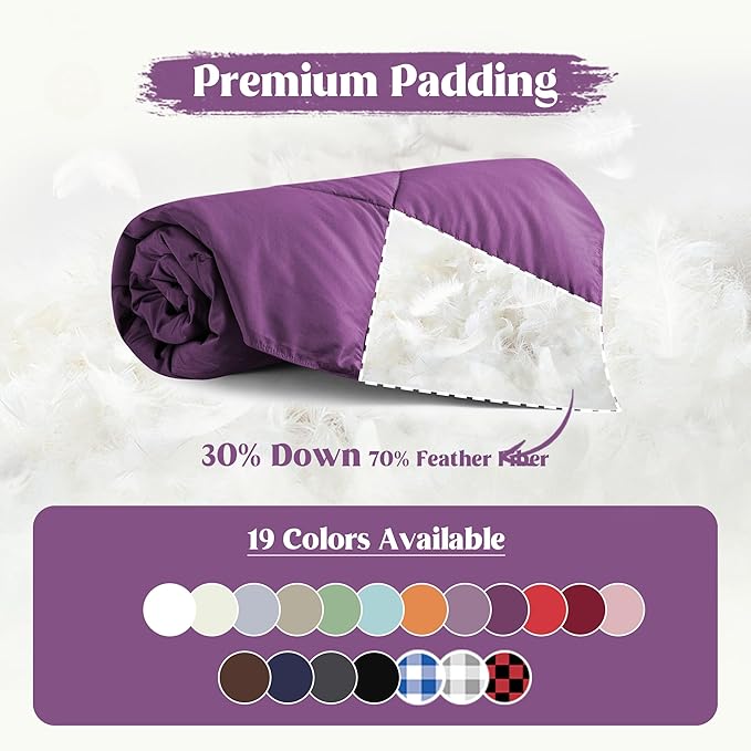 puredown® Soft Feather Down Throw Blanket Lightweight Packable Couch Throw for Indoor and Outdoor Use, Throw 50"X70", Purple