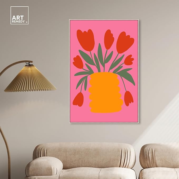 Art Remedy Bright Romantic Tulips Canvas Boho Colorful Wall Art, Silver Frame, 30" x 45"