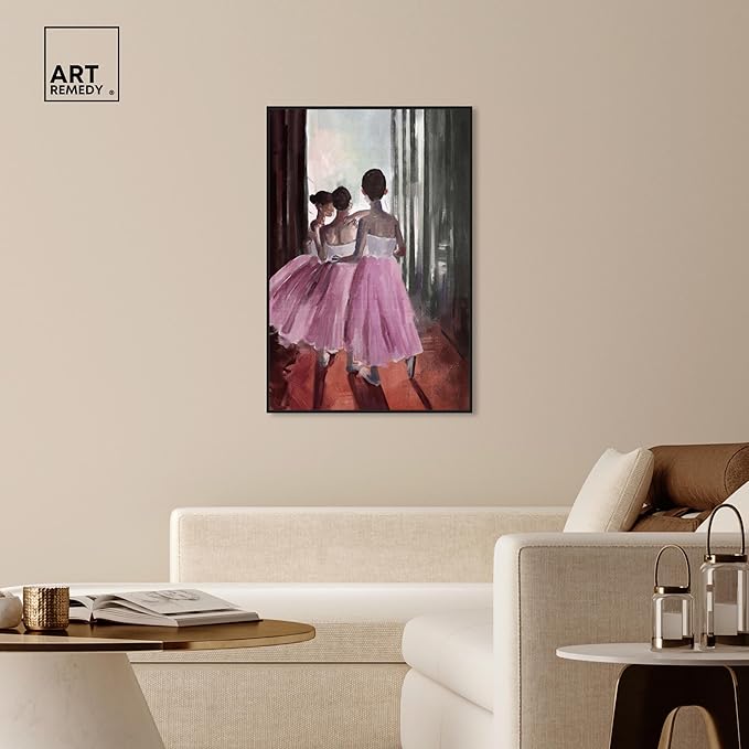 Art Remedy Little Girls Ballerinas Canvas Classic Vintage Wall Art, Black Frame, 30" x 45"
