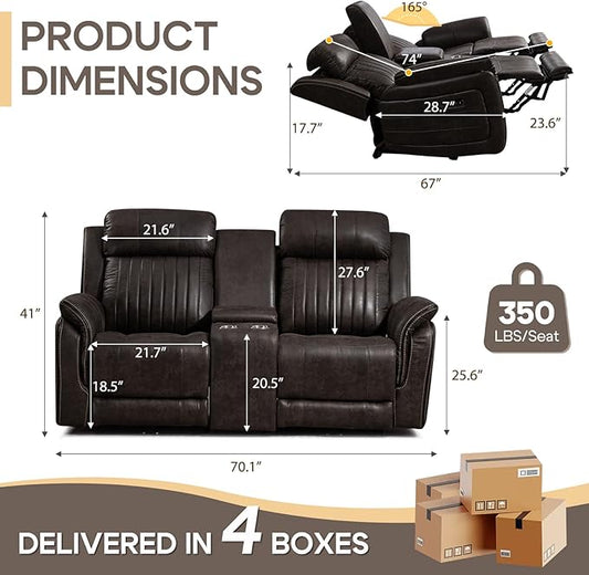 Zero Gravity Power Reclining Loveseat Sofa with Adjustable Headrests, Power Loveseat Recliner with Console, Electric 2-Seater Recliner Couch for Living Room (Foil Fabric, Charcoal Grey)
