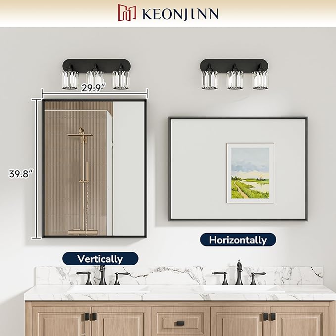Keonjinn 40 x 30 Inch Brushed Nickel Bathroom Mirrors for Over Sink, Beveled Rectangle Framed Mirrors for Wall, Farmhouse Bathroom Vanity Mirror, Tempered Glass, Square Corner