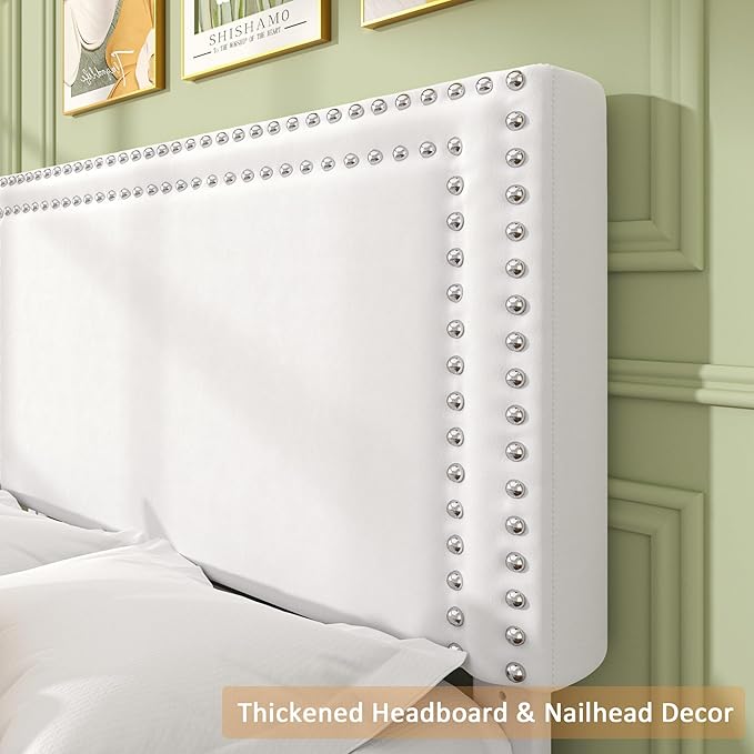 VECELO Twin Platform Bed Frame with Storage Drawer, Adjustable Velvet Headboard, Wooden Slats Support, No Box Spring Needed, Easy Assembly