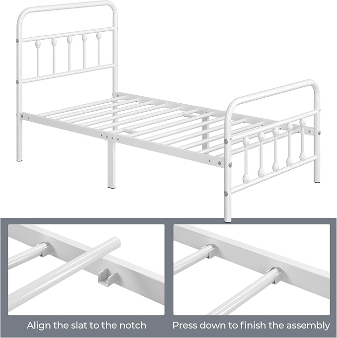 Yaheetech Classic Metal Platform Bed Frame Mattress Foundation with Victorian Style Iron-Art Headboard/Footboard/Under Bed Storage/No Box Spring Needed/Twin Size White