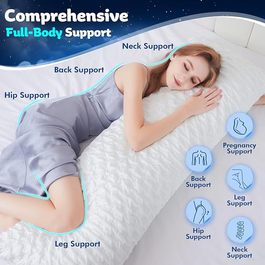 KUCEY Body Pillow for Side Sleeper with Neck and Shoulder Pain,Adjustable Shredded Memory Foam Pillows, Cooling Pillow for hot Sleepers with Washable Cover, Bed Pillows for Adults, Original White